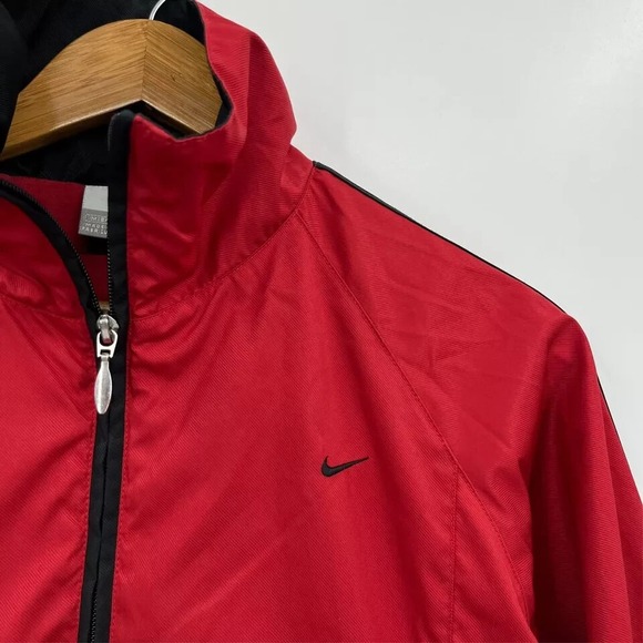 Nike‎ Windbreaker Jacket Women's M Red Full Zip Vtg Y2K Mock Neck Lined Retro - Picture 4 of 10